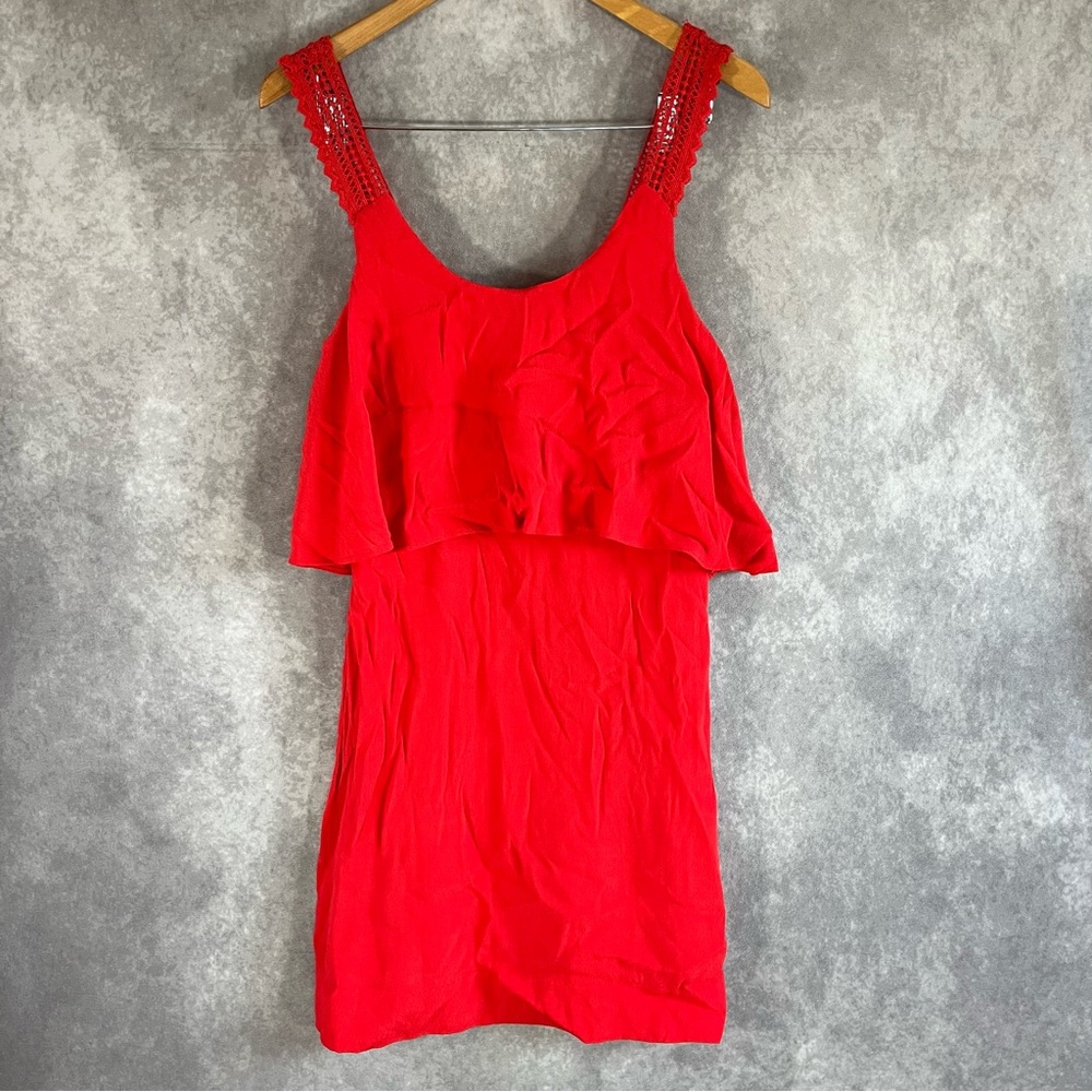 Maeve Anthropologie Mini Dress Womens 0 Red Crochet Lace Tiered Ruffle 31446693